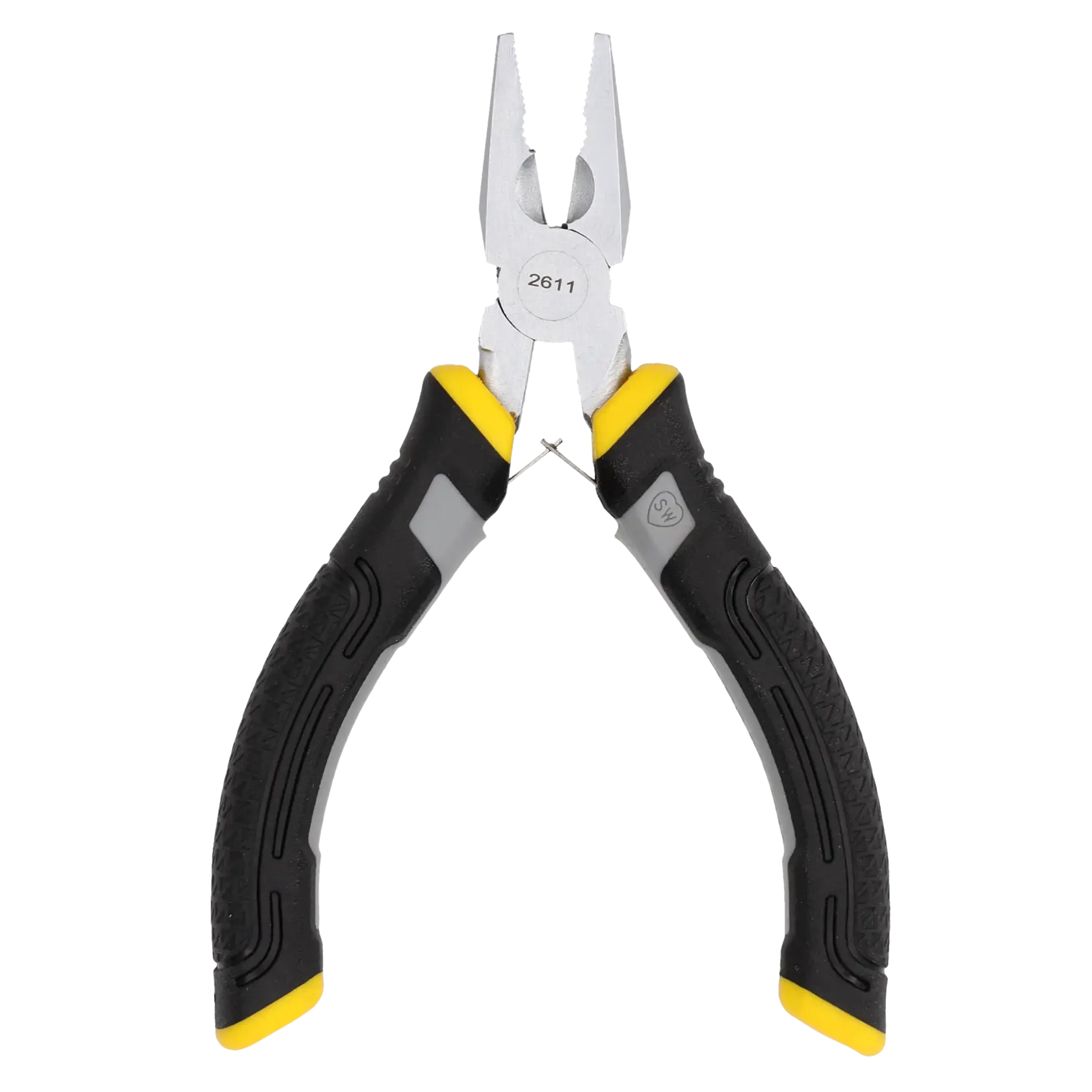 STANLEY FMHT0-80516 pliers with black and yellow grip, front view on white background.