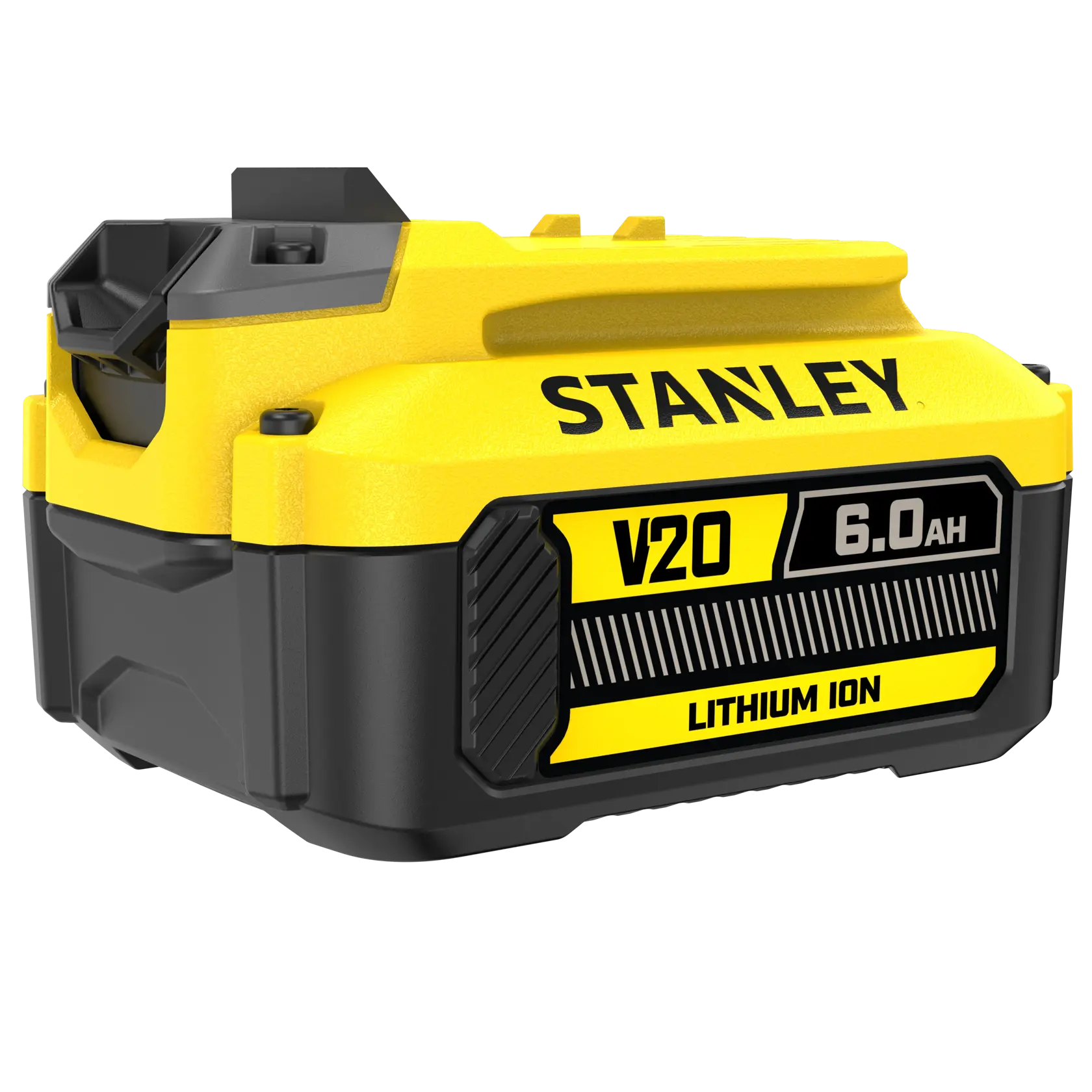 Batterie STANLEY SFMCB206 V20 6.0Ah FATMAX lithium-ion vue de face sur fond blanc.