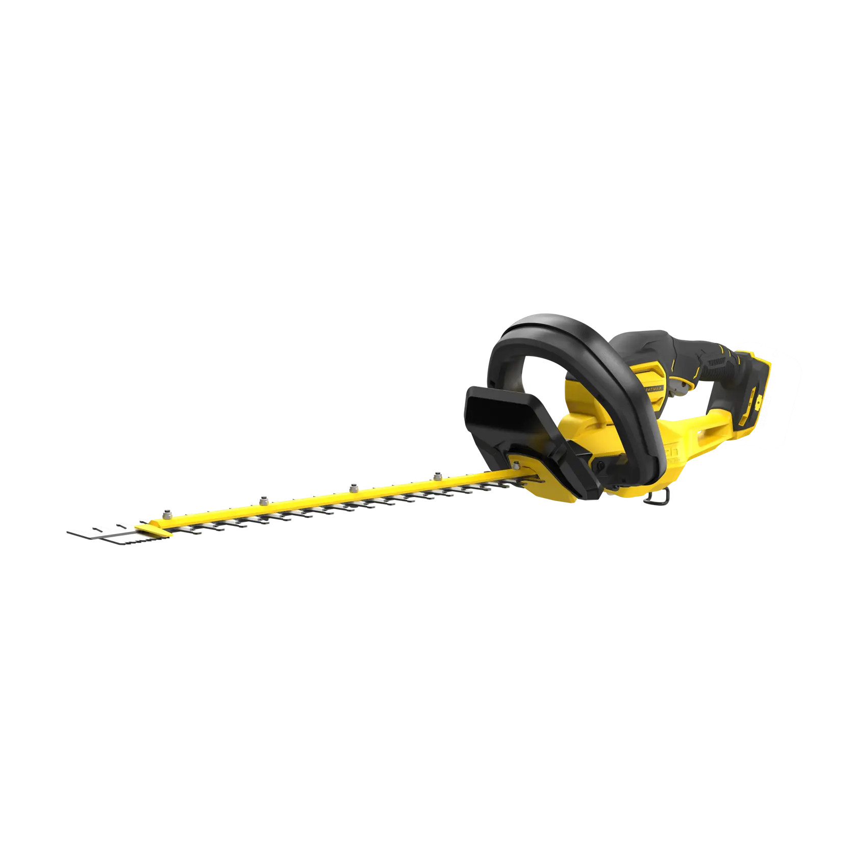 STANLEY SFMCHT855B taille-haie, jaune et noir, vue latérale, lame longue, conception sans fil.