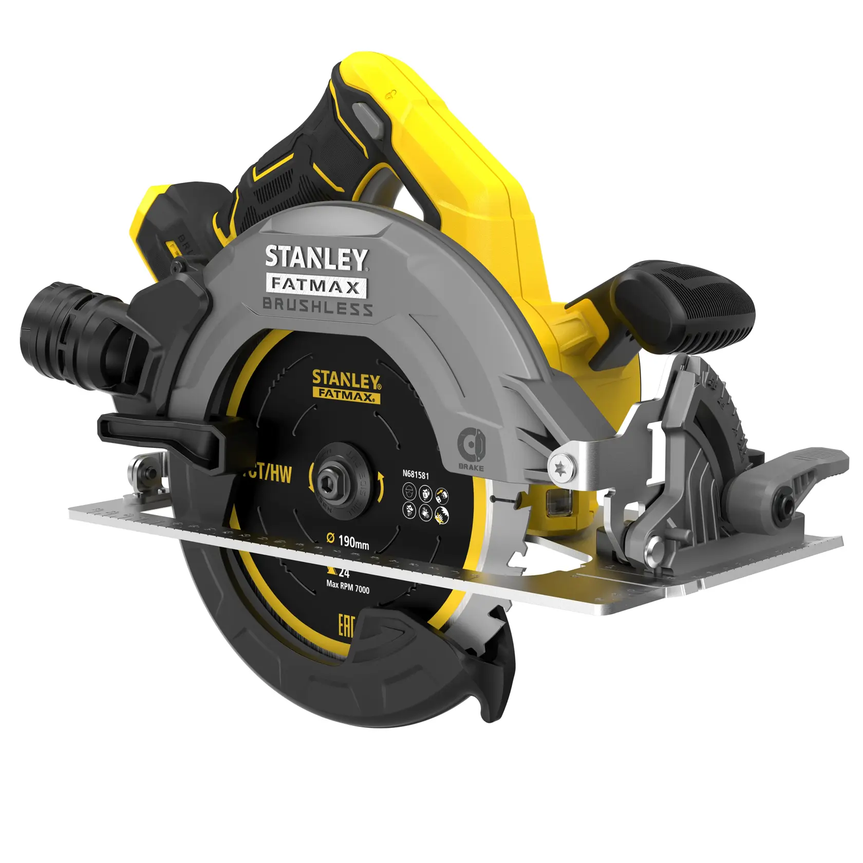 STANLEY SFMCS550B scie circulaire sans fil, angle latéral, jaune et noire, brushless, FATMAX.