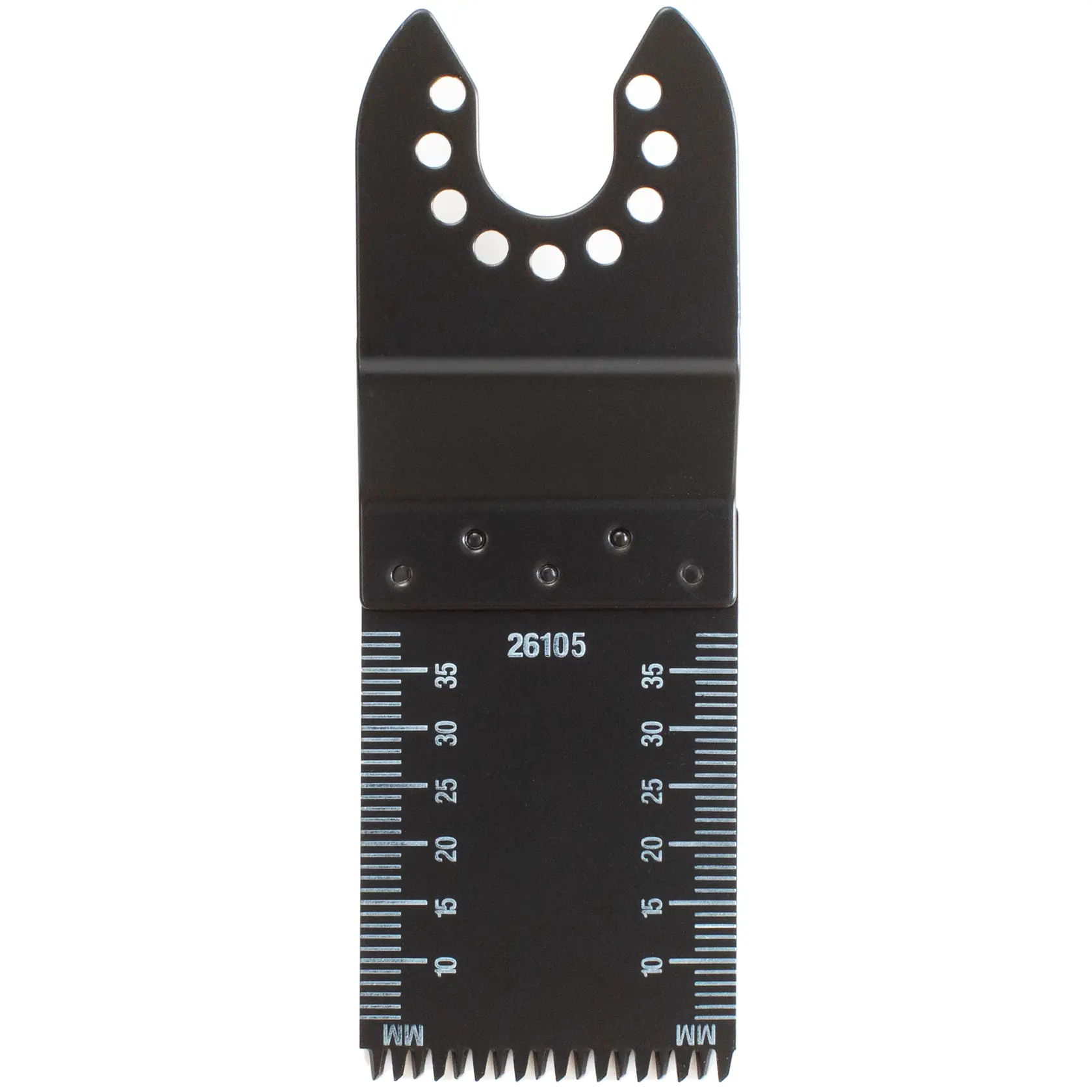 Photo de la lame pour outil multifonction oscillant STANLEY STA26105 avec repères de mesure, vue de face.