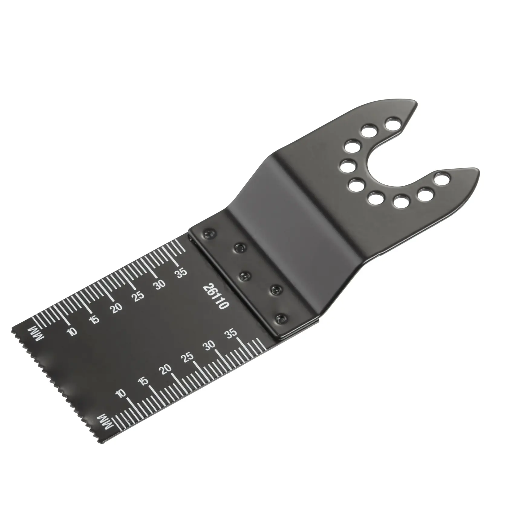 STANLEY STA26110 lame de scie avec règle métrique, finition noire, photographie de face sur fond blanc.