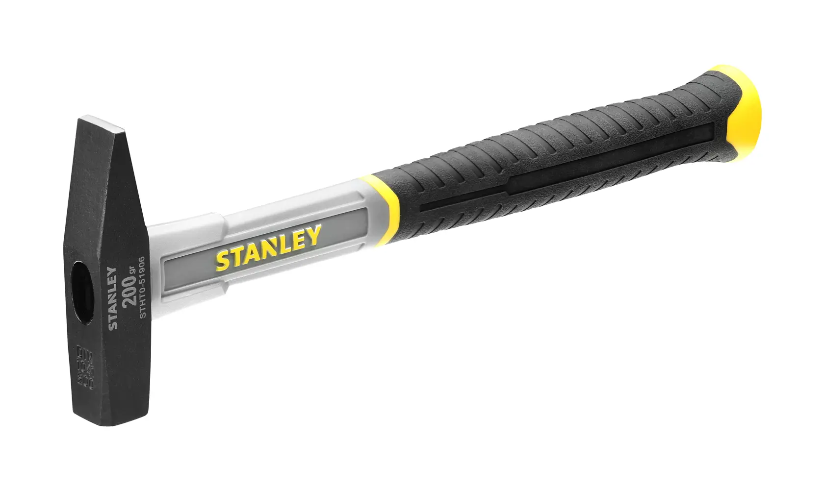 Stanley Hammer STHT0-51906 mit schwarz-gelbem Griff, Seitenansicht, auf weißem Hintergrund.
