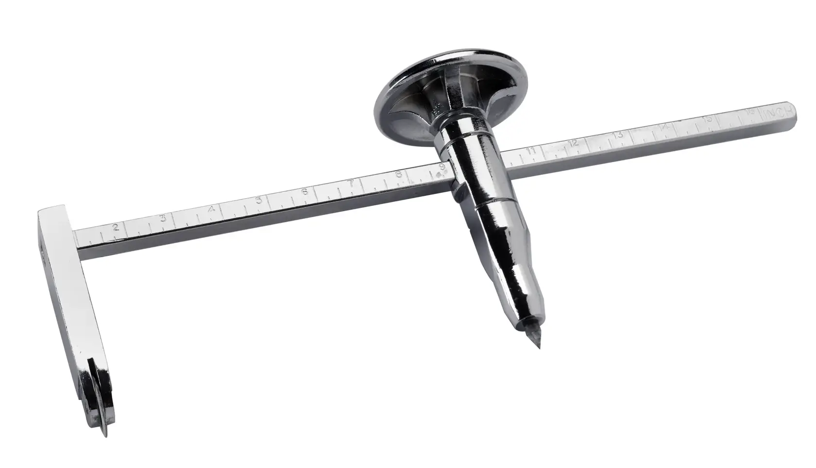 STANLEY STHT1-05878 réglet à tracer en métal, finition argentée, tête réglable, vue de dessus.