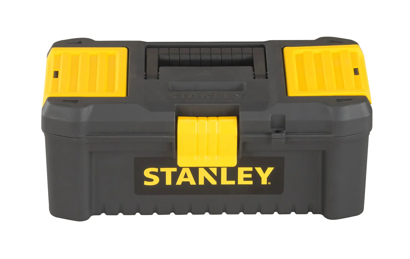 STANLEY STST1-75514 Kunststoff-Werkzeugkasten in Schwarz und Gelb, Vorderansicht auf weißem Hintergrund.